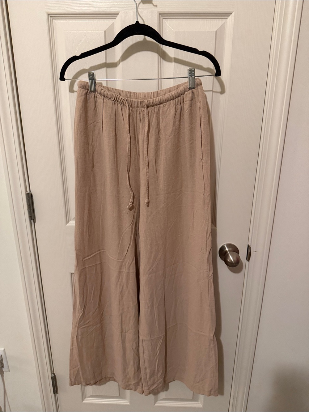 Wide Leg Drawstring Pants in Beige